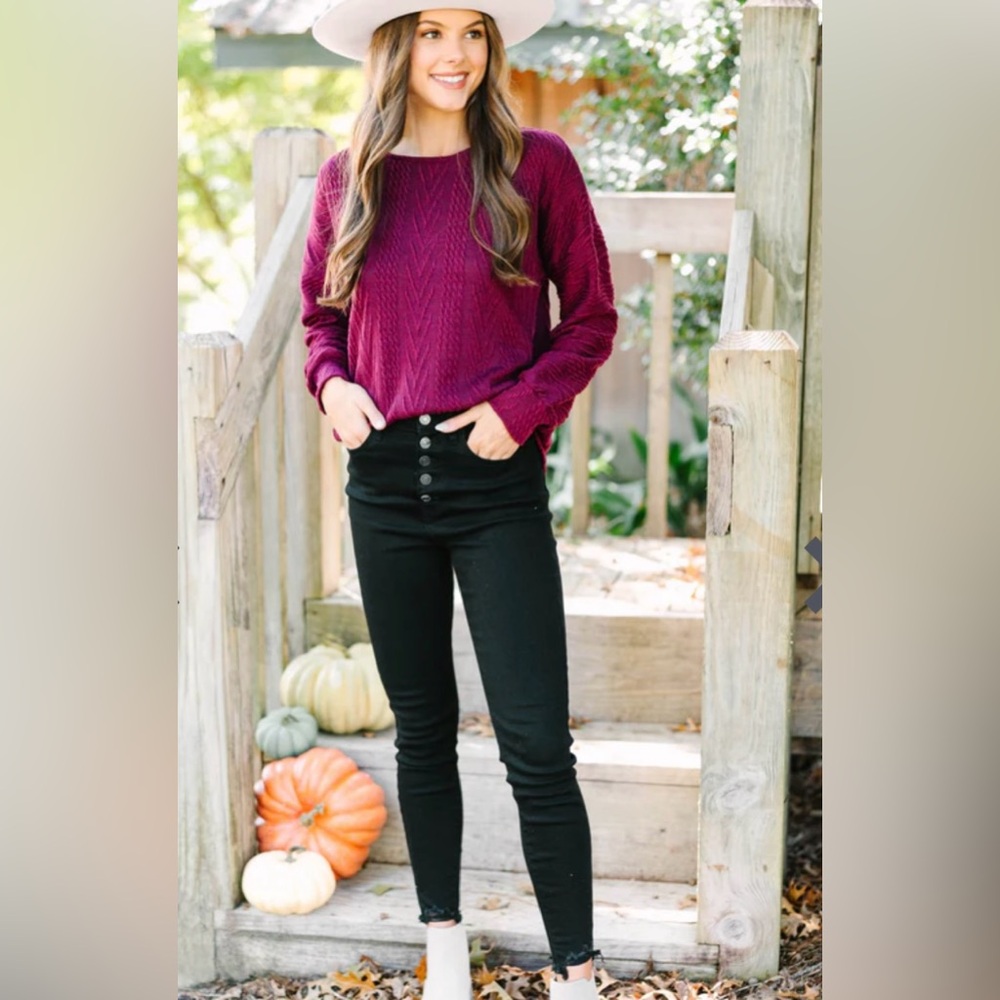 Aubergine Plum Cable Knit Pullover Tunic | Crew Neck | S | NWT | Mint Julep